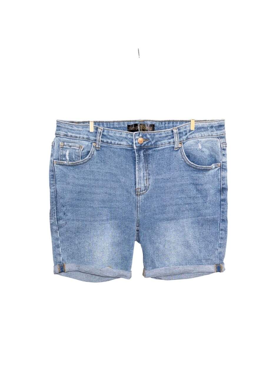 SimplYoung Women's Light Blue Distressed Rolled Cuff Denim Shorts Size 16
